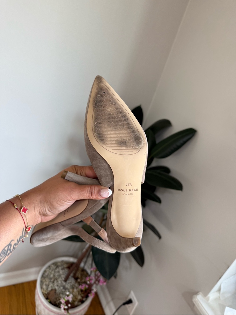 Cole Haan Grand.ØS Taupe Suede Slingback Pointed Toe Kitten Heels 7.5 - Picture 5 of 5